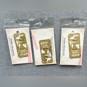 Set of 3 Golden‎ Metal Bookmarks – Violinist Anime Girl, Tea Time, and Princess